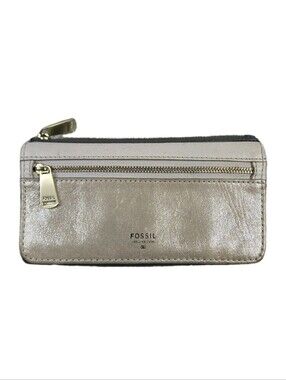 Fossil Preston Metallic Cream Black Bifold Wallet Clutch Boho Y2k Preppy Grunge